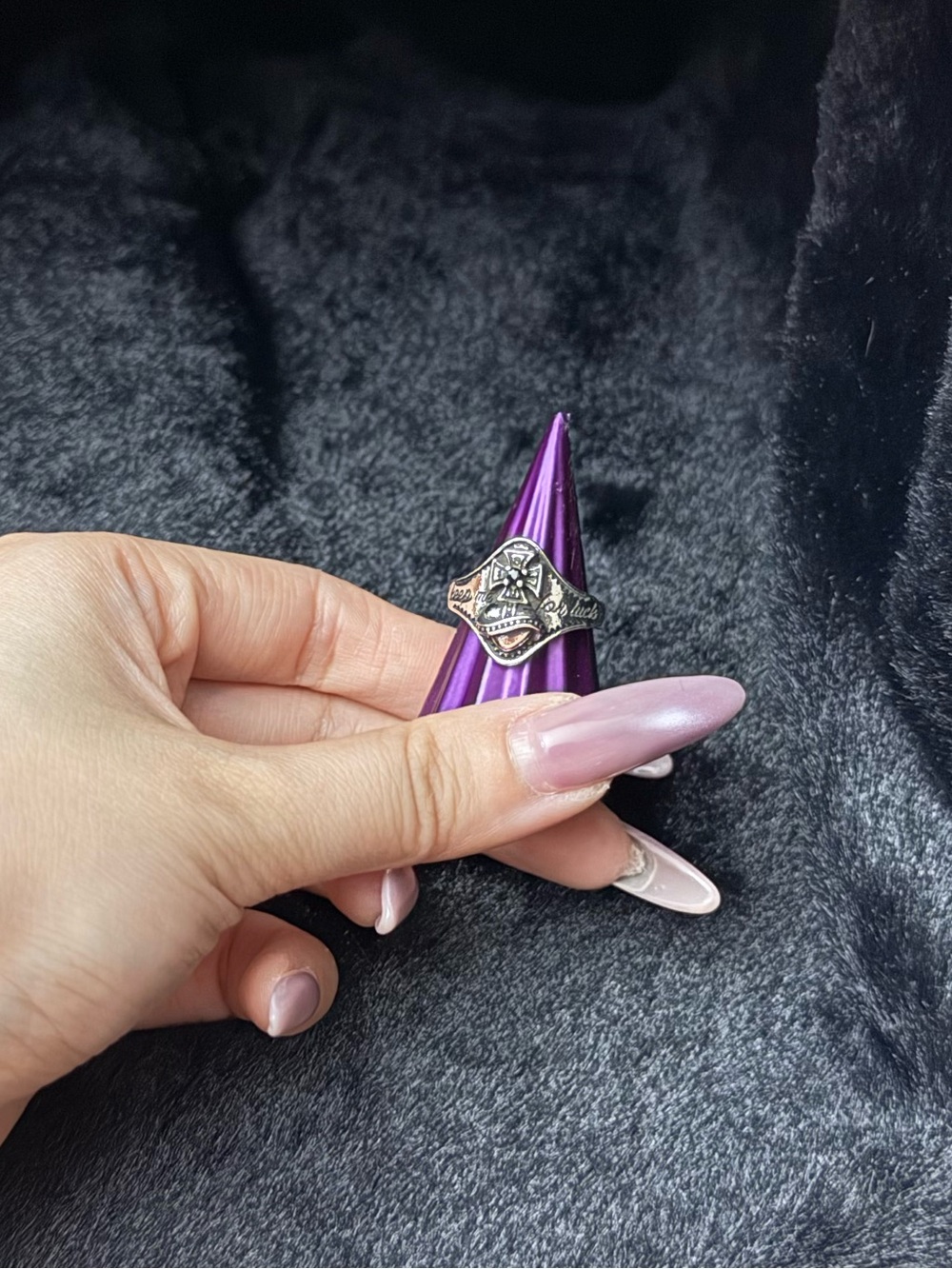 Vintage Embossed Skull Pattern Open Adjustable Gothic Statement Ring